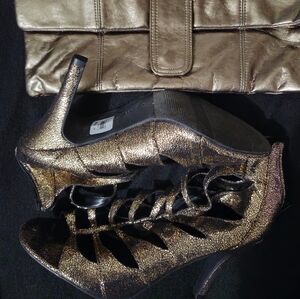Lane Bryant Metallic Gold Heels with Matching Purse